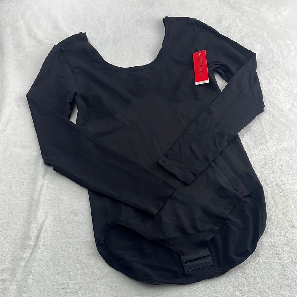 NEW Spanx S, M The Base Bodysuit Very Black, Long Sleeve